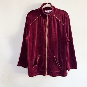 Quacker Factory Velour Rhinestone Jacket Zip Up Wine xL